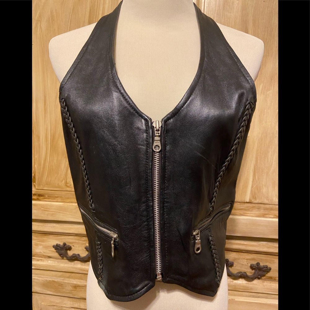 Allstate black Leather Vest sz medium